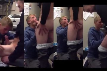 Blond twink blows his boss in his office
